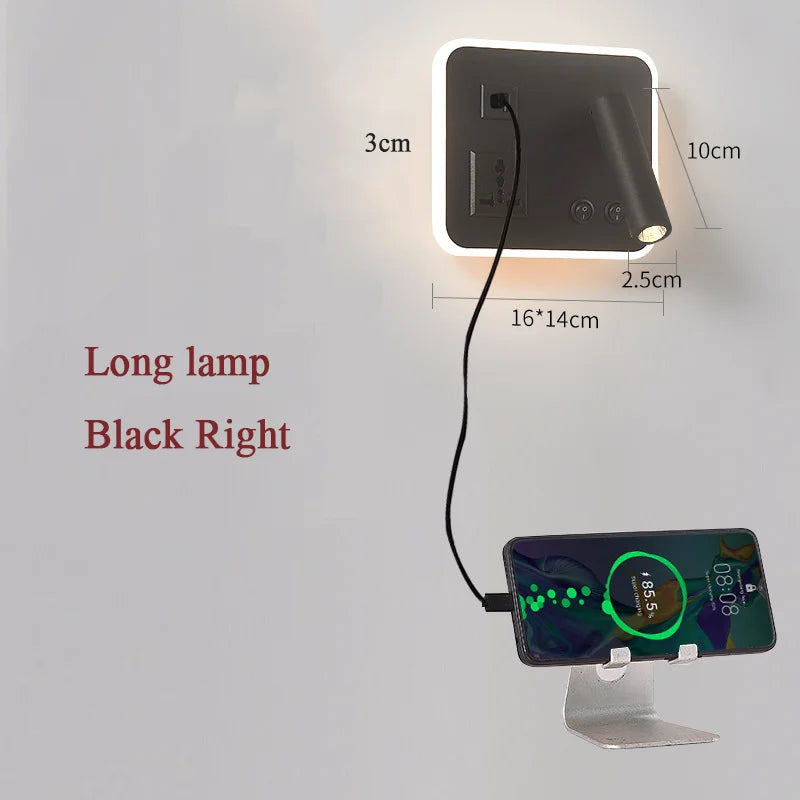 Lampe De Chevet Murale Avec USB – Abat-jour Tissu, Col De Cygne Réglable, Interrupteur, Noir