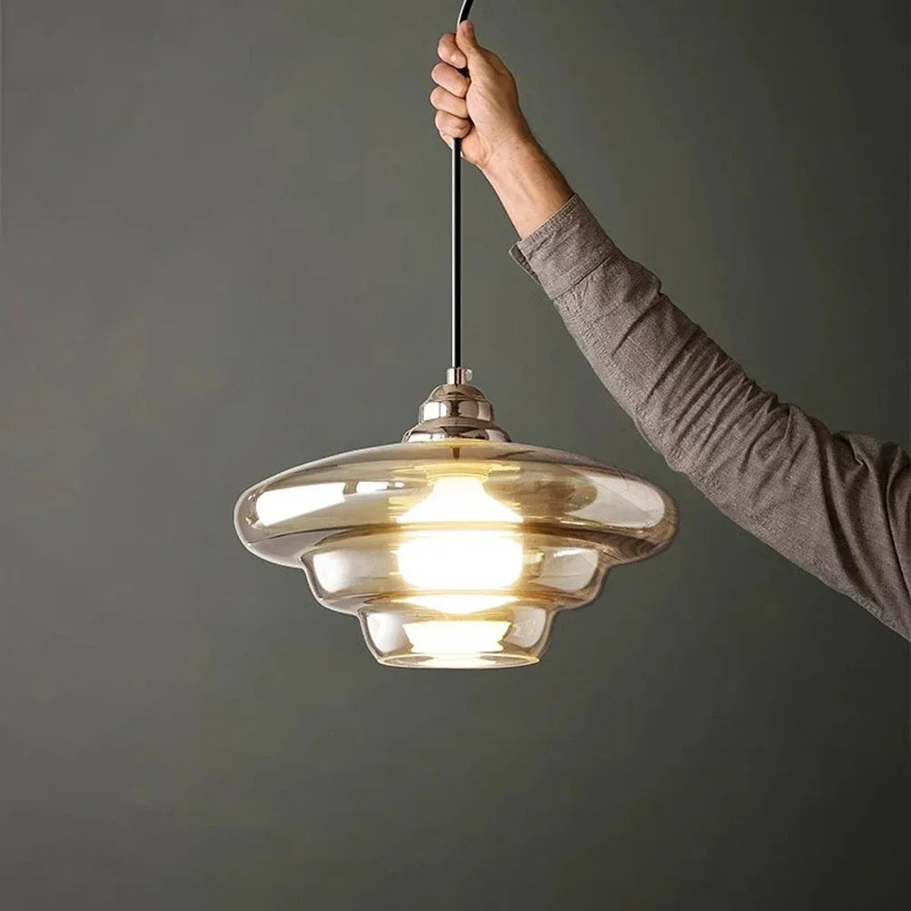 suspension rétro en verre plaqué pour décoration moderne - vue 5 sur 9