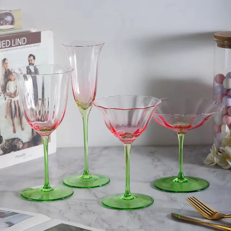 Verres cristal rétro rayures motif floral style bar