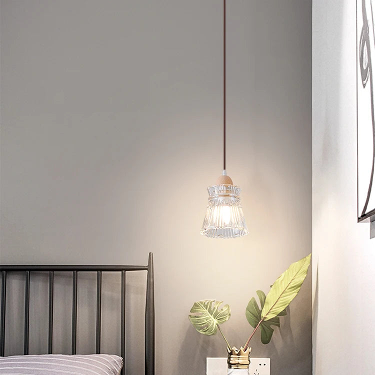 Lampe de chevet verre bois LED E27 Suspension