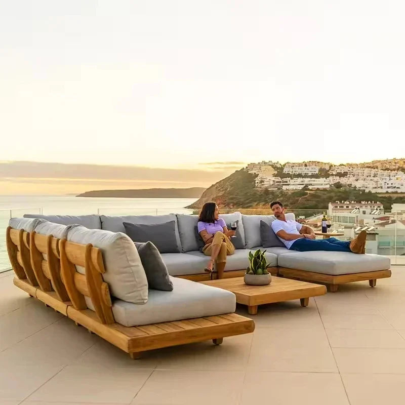 ensemble moderne de meubles d'extérieur en teck pour jardin et patio