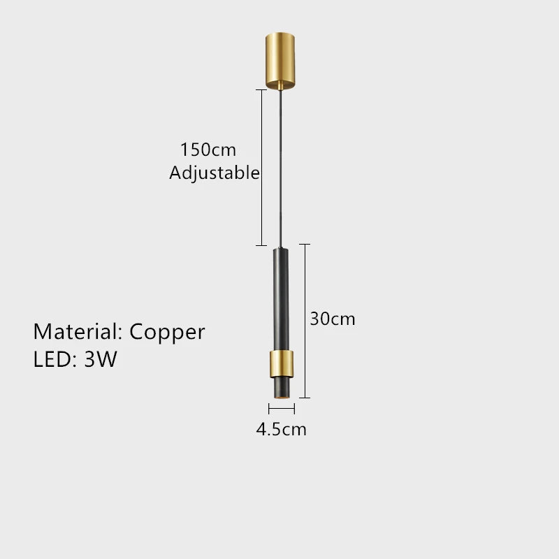 suspension LED en cuivre de luxe minimaliste cordon réglable en laiton
