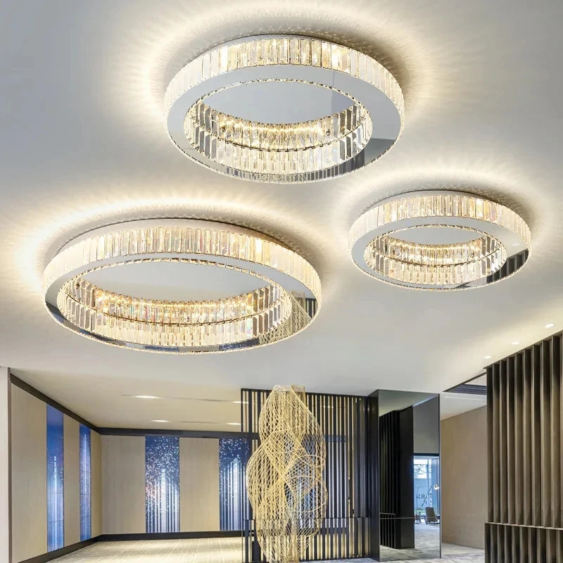 Plafonnier LED ronde en cristal pour chambre à coucher salon Foyer salle à manger moderne luxe en acier inoxydable plafonnier en cristal - vue 4 sur 8