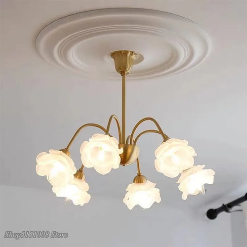 lustre rétro en laiton style français forme de fleur - vue 7 sur 11