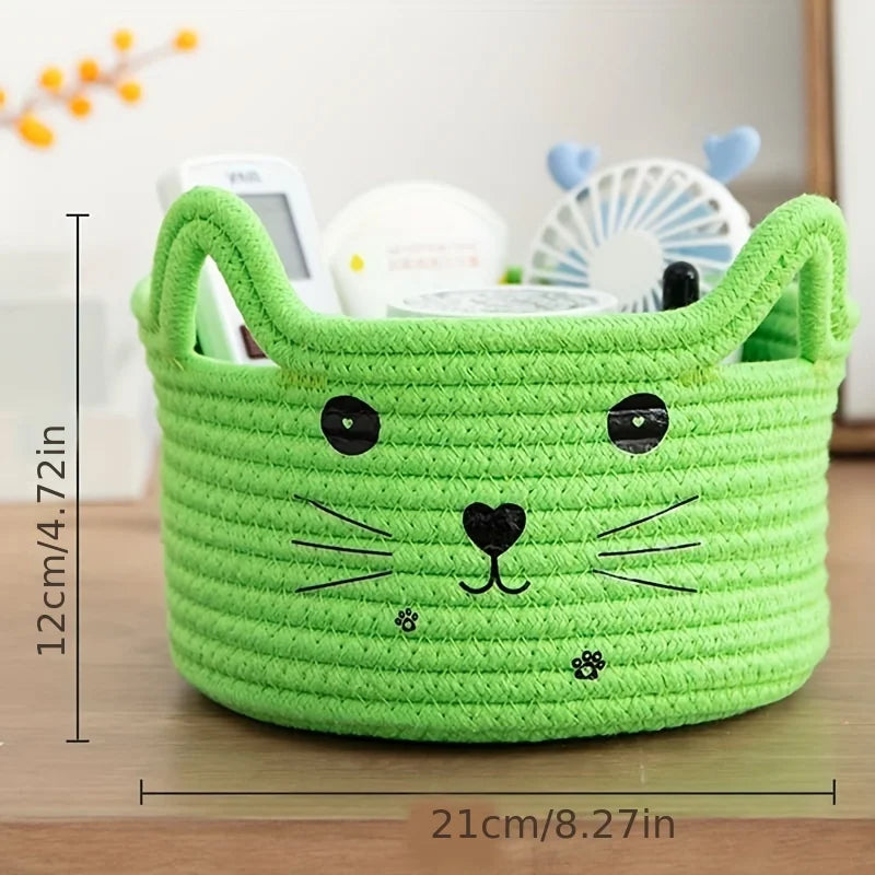 paniers de rangement en coton tissé tête de chat pour bureau et maison - vue 6 sur 11