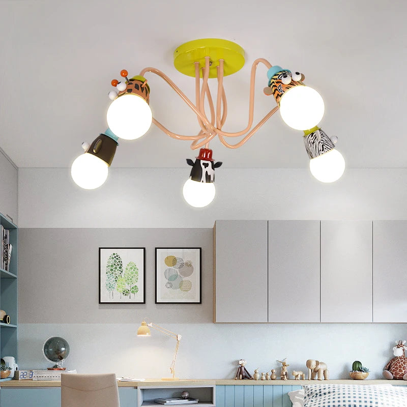 Cartoon Zebra Monkey Tiger Giraffe Animal Pendant Lamps LED E27 Kids Bedroom Hanging Light For Kindergarten Baby Child Decor - vue 6 sur 9