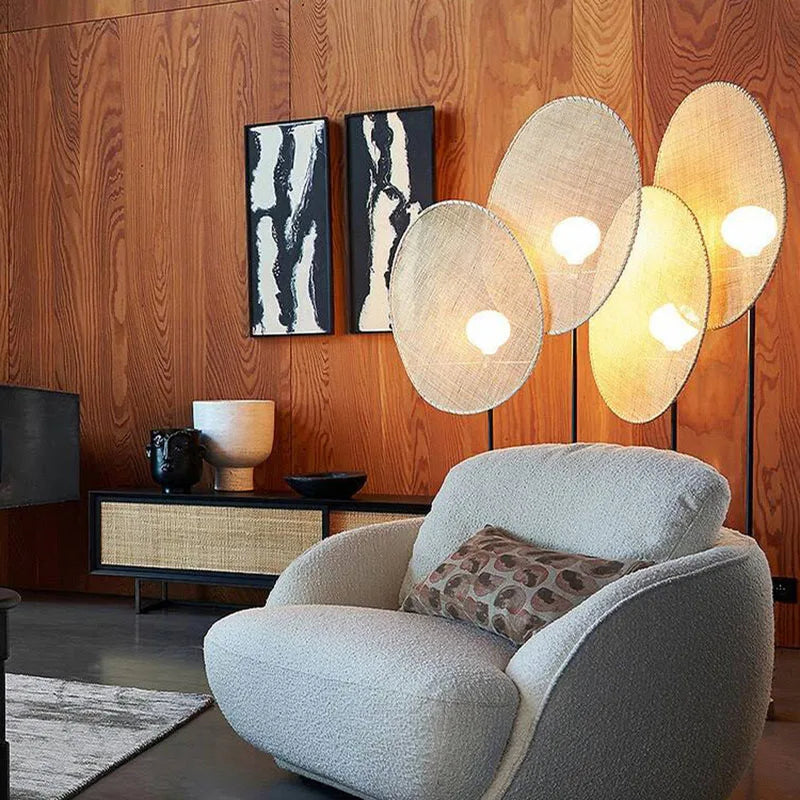 lampadaire en rotin tissé style asiatique pour intérieur moderne - vue 4 sur 14