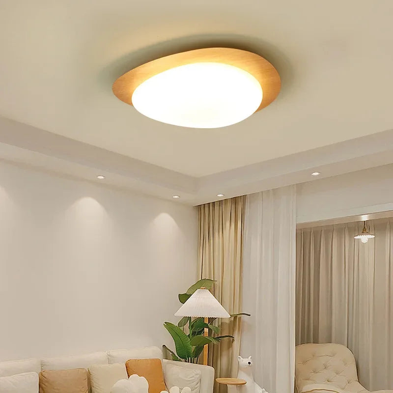 plafonnier led en bois nordique acrylique avec galets noyer - vue 3 sur 12