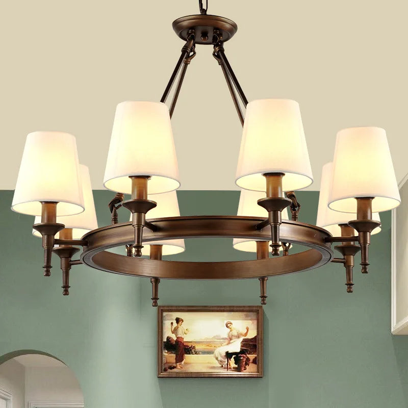 lustre américain rétro maison intérieur salon salle à manger décor plafond tissu abat-jour Lampara techo - vue 3 sur 14