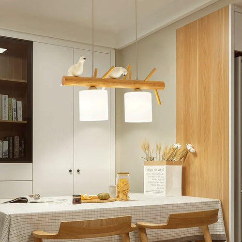Suspension nordique en bois pour Table à manger île de cuisine lustre Led créatif oiseau moderne Bar café arbres éclairage suspendu