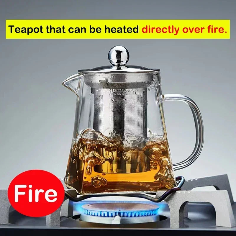 Théière verre résistant avec infuseur inox transparente élégante