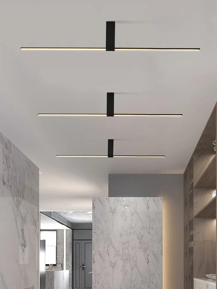 lampes de plafond minimalistes longues pour divers espaces