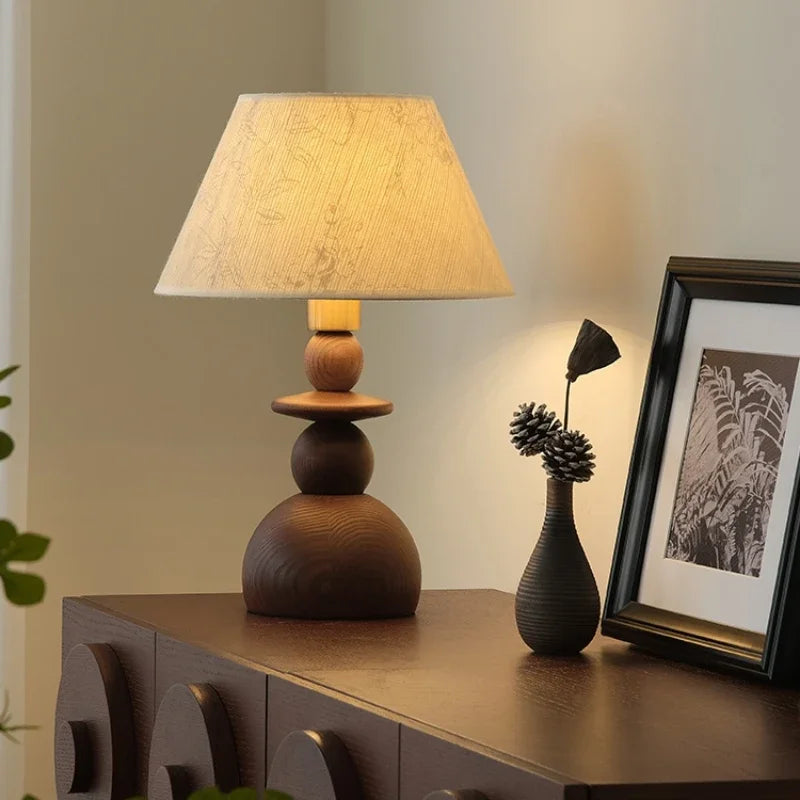 lampe de table médiévale en bois massif design rétro simple - vue 5 sur 9