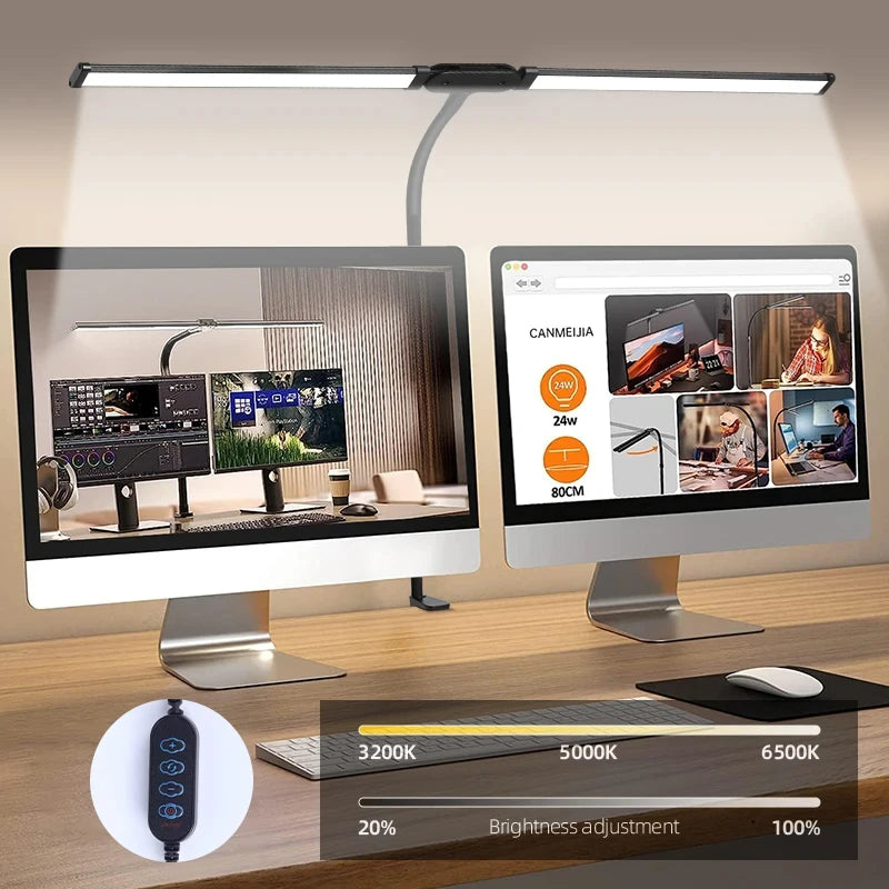 lampe de bureau led à pince 360° 3 modes 10 luminosités simple/double
