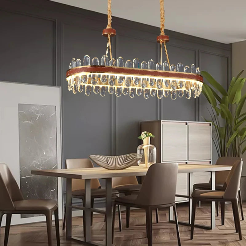 suspension en cristal et cuir pour éclairage moderne créatif de la maison - vue 5 sur 16