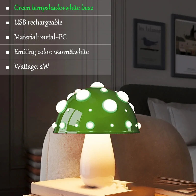 Lampe Champignon De Table Sans Fil EOEO - Rechargeable USB, Dimmable Tactile, 3 Températures De Couleur (3000K-6000K)