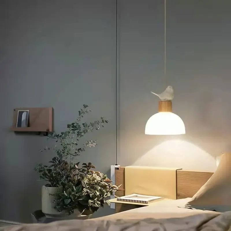 Suspension LED en verre design nordique créatif petit oiseau
