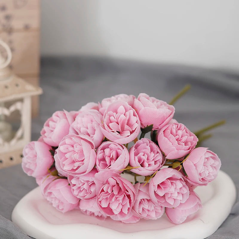 bouquet de 27 roses et pivoines artificielles en soie décoratives - vue 7 sur 12