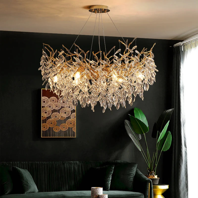 lustre moderne en cristal clair avec éclairage en métal réglable