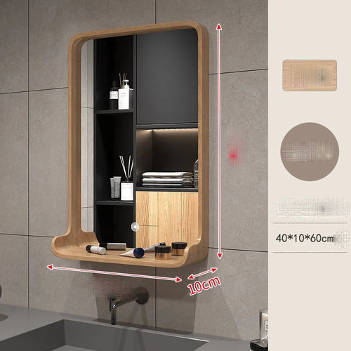 miroir nordique en bois massif pour salle de bain suspendu - vue 10 sur 12