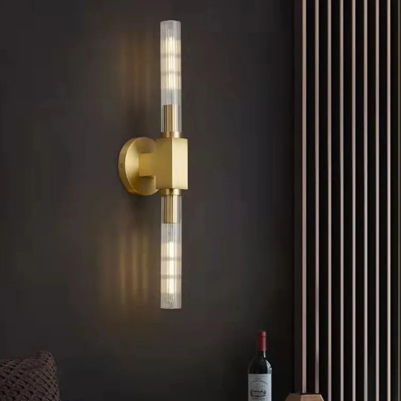 applique murale nordique en verre transparent avec métal doré