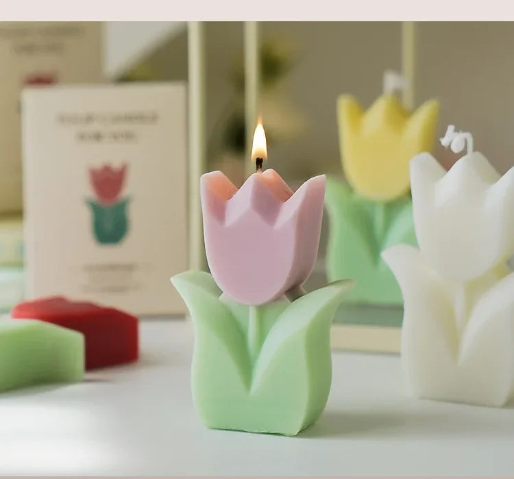 bougie tulipe artisanale parfumée pour décorations et aromathérapie - vue 5 sur 12