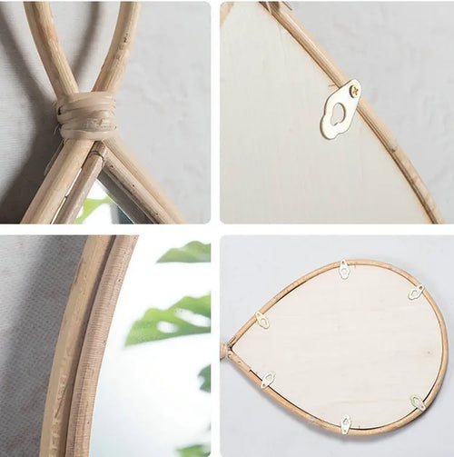 miroir décoratif en osier tissé pour décoration murale unique - vue 3 sur 4
