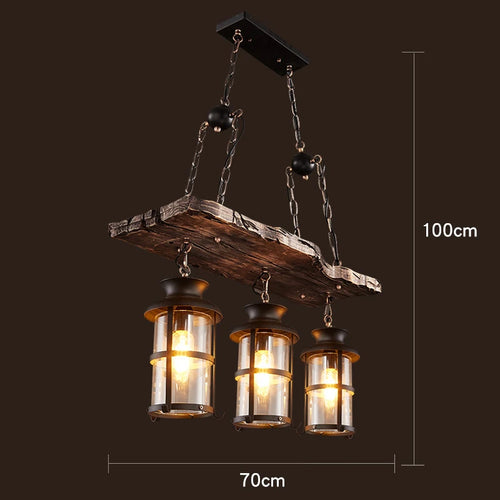 lustre rétro en bois style industriel pour café et restaurant - vue 17 sur 24