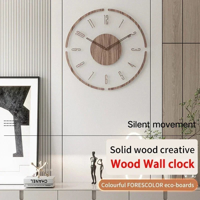 horloge murale silencieuse en bois massif design nordique créatif - vue 5 sur 12