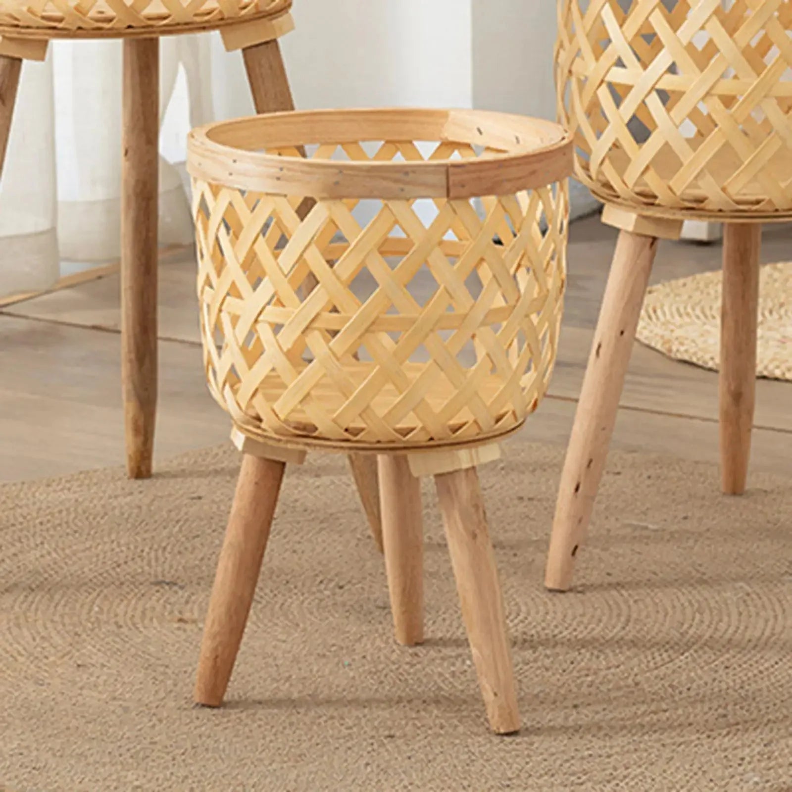 support de fleurs en rotin tressé pour décoration intérieure - vue 5 sur 8