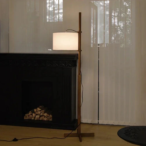 lampe de sol en bois massif abat-jour tissu nordique décoration intérieure - vue 4 sur 7
