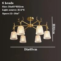 lustre en verre rétro à têtes multiples en cuivre design élégant