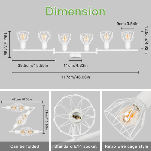Plafonnier LED 6 voies rotatif - Lumières noires/blanches - Luminaires de plafond - Cage métallique pour plafond E14 - Spot de plafond - vue 4 sur 8