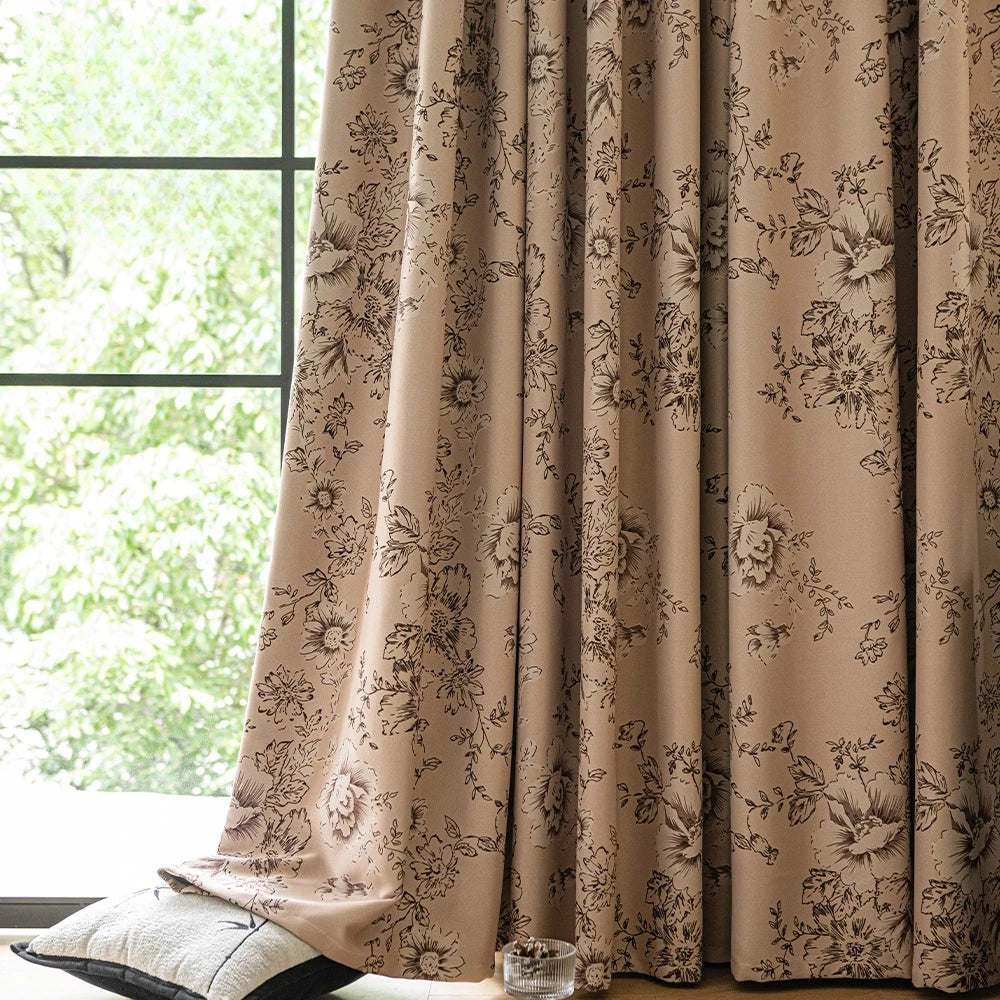 Rideau occultant floral pivoines élégant salon chambre fenêtre - vue 5 sur 7