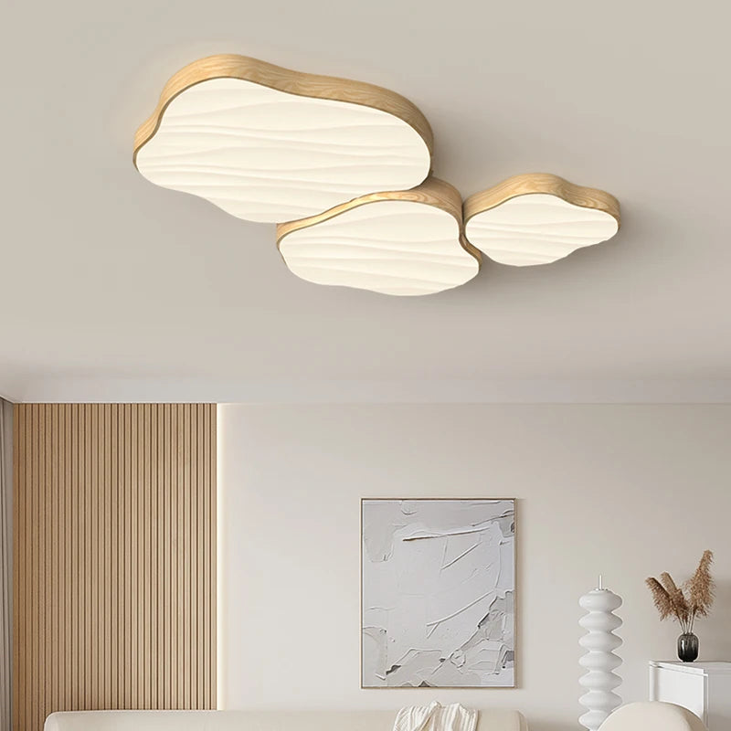plafonnier led 	 style bois naturel nuage chaud spectre complet - vue 7 sur 10