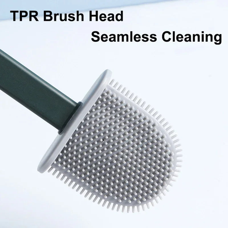 brosse de toilette en silicone avec support mural et long manche - vue 4 sur 10