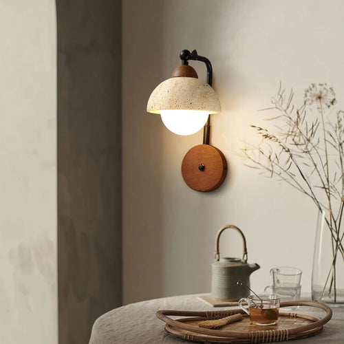 Applique murale LED en travertin jaune chaud japonais - vue 2 sur 6