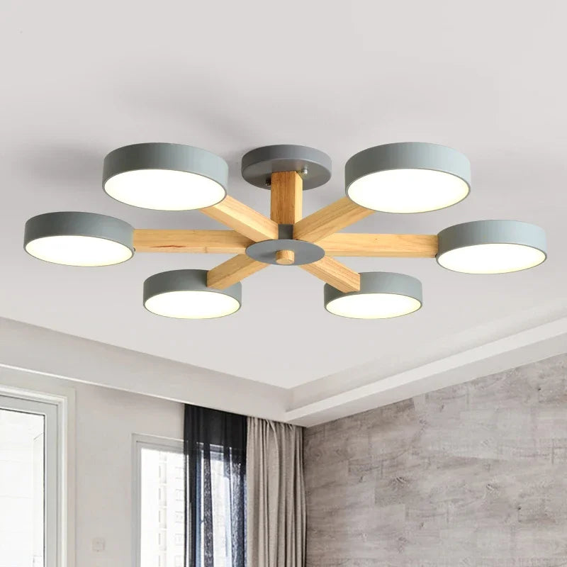 Modern Wooden Ceiling Light For Living Room 3/6/8 Lights Indoor Led Lights Luminaire Suspension Decoration Bedroom Hanglamp - vue 5 sur 15