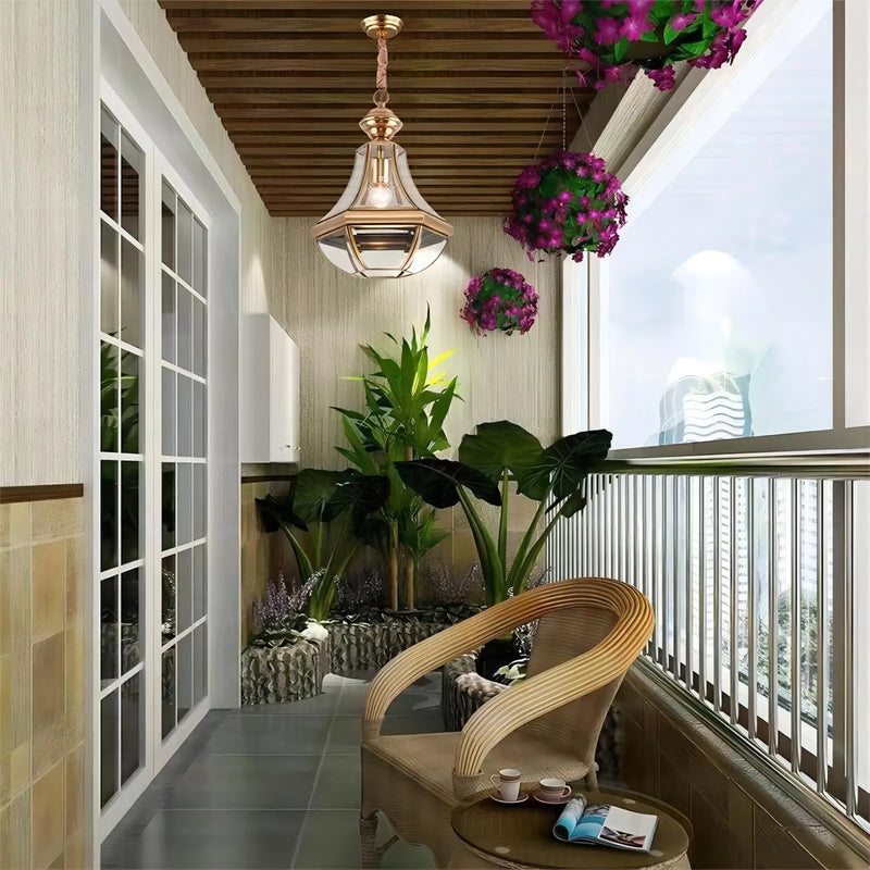 suspension extérieure Style américain Rural plein cuivre étanche lustre Villa porche solarium/couloir/balcon pavillon pavillon lampe en laiton