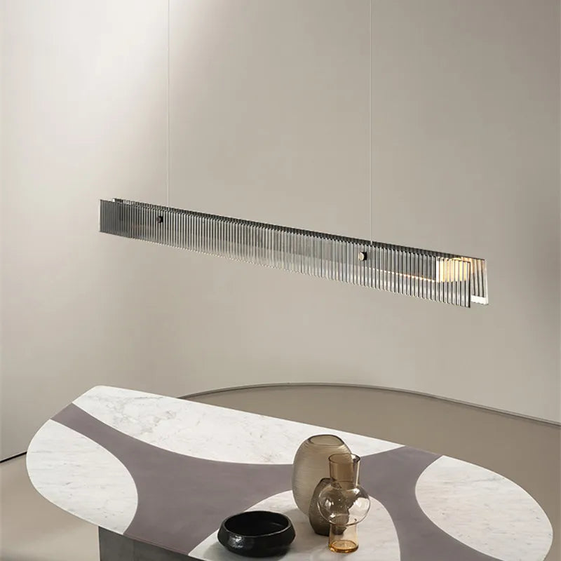 Lustre design de luxe en acier inoxydable et cristal minimaliste longue bande