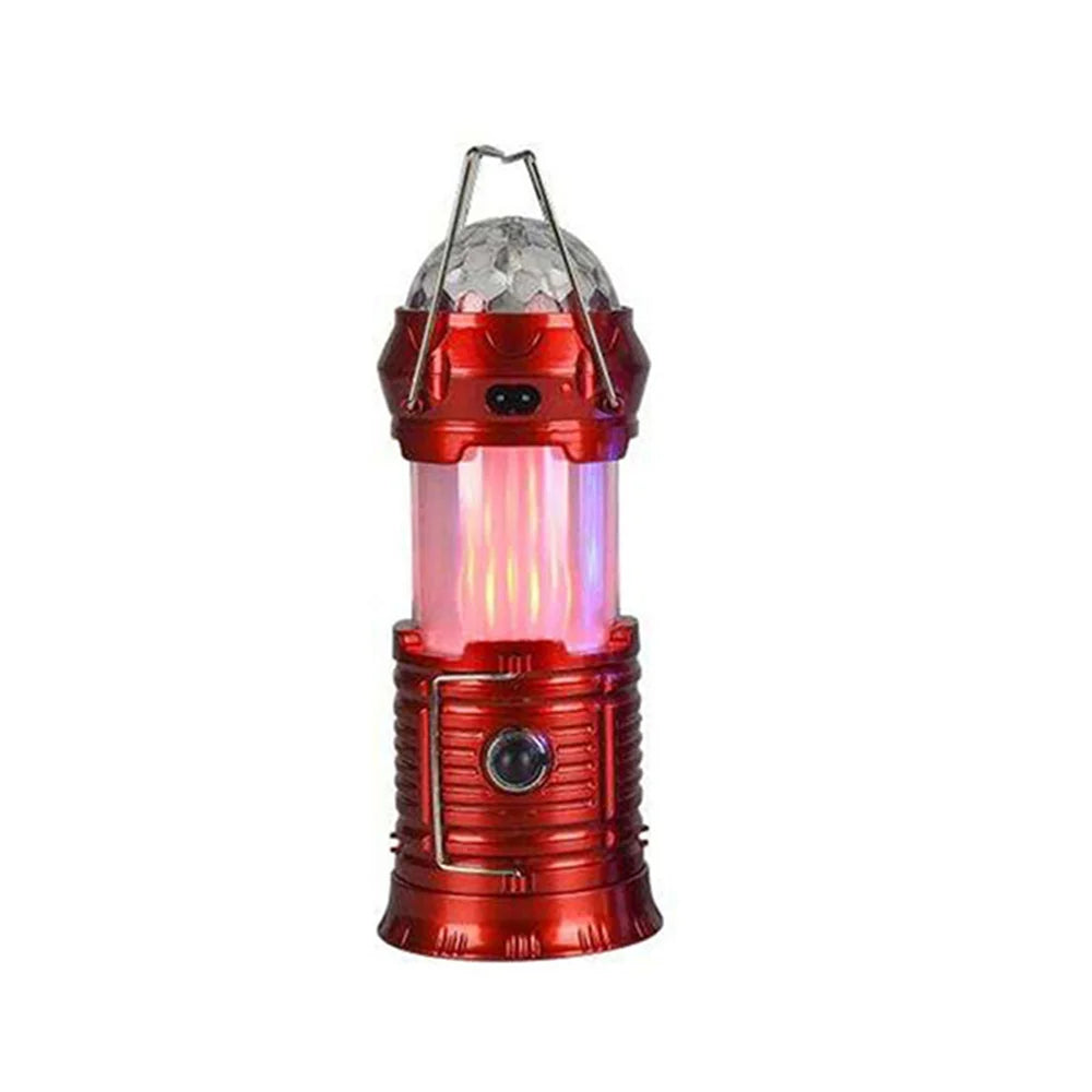 Solar Powered 4-in-1 Flame Waterproof Led Camping Lantern Light& Magic Ball Disco Lamp Flashlight for Tent,Party - vue 7 sur 9