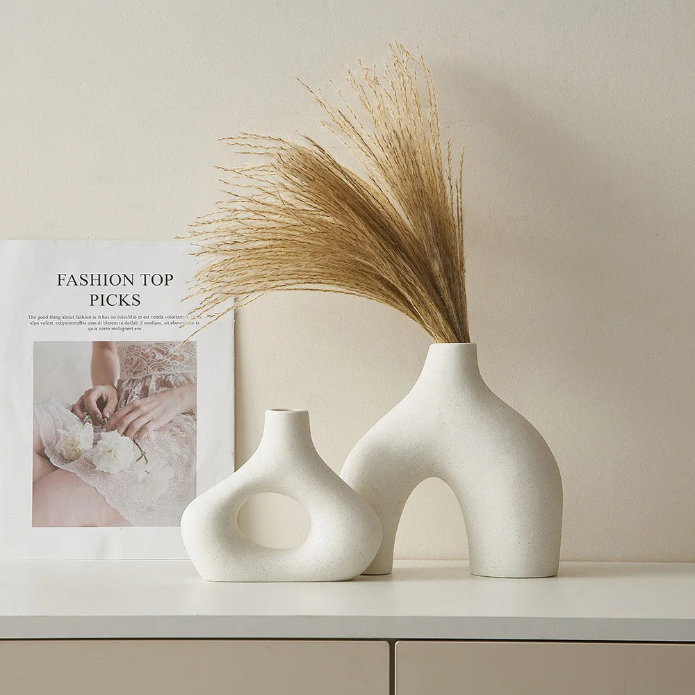 lot de 2 vases en céramique nordique pour décoration moderne - vue 4 sur 7
