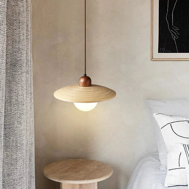 Suspension de style japonais rétro en bois led - vue 3 sur 8