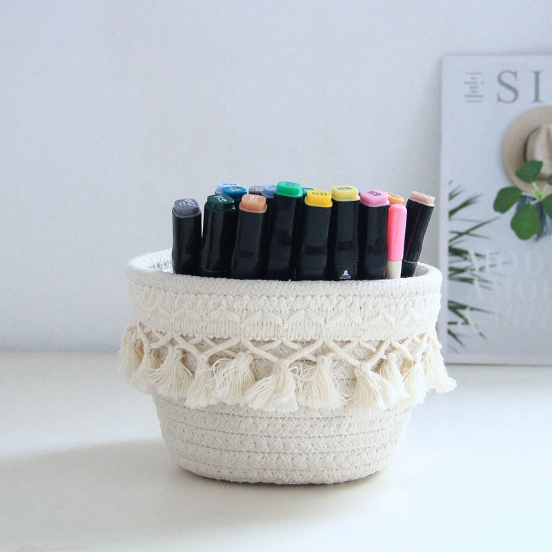 boîte de rangement minimaliste en corde de coton pour stylos