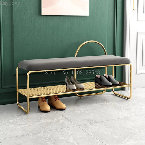 banc à chaussures tendance avec coussin et étagère à deux niveaux - vue 3 sur 8