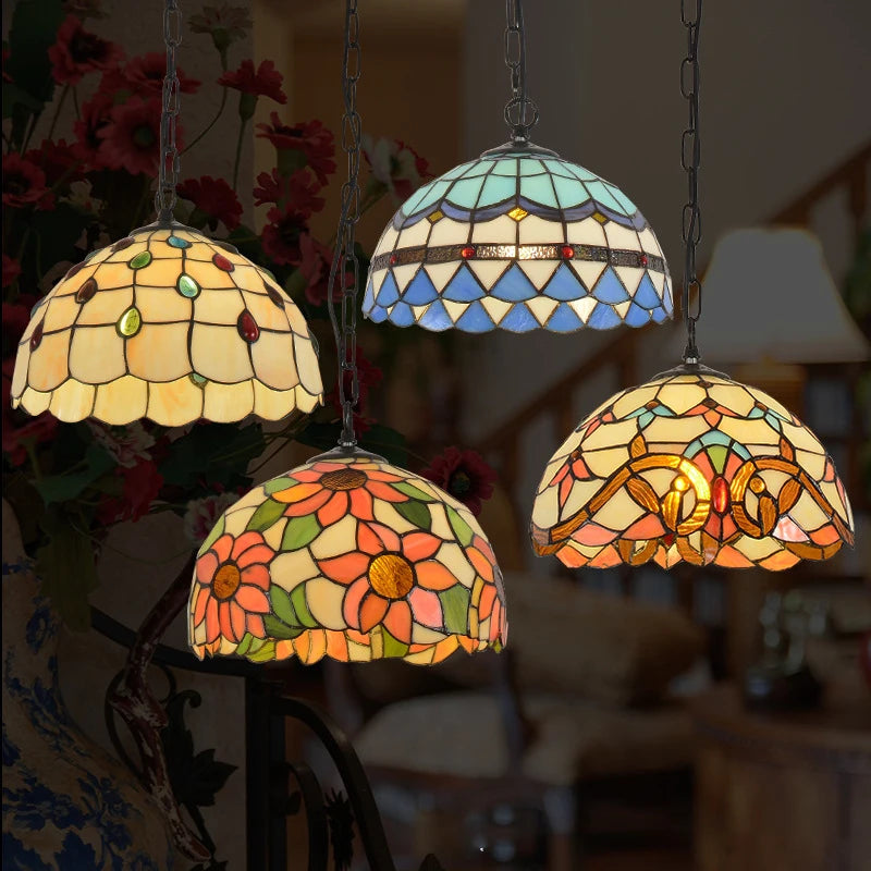 lustre rétro en verre teinté style méditerranéen pour restaurant et hall - vue 6 sur 18