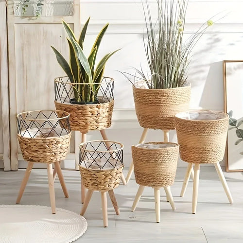 pot en bois tressé pour fleurs et rangement décoratif intérieur