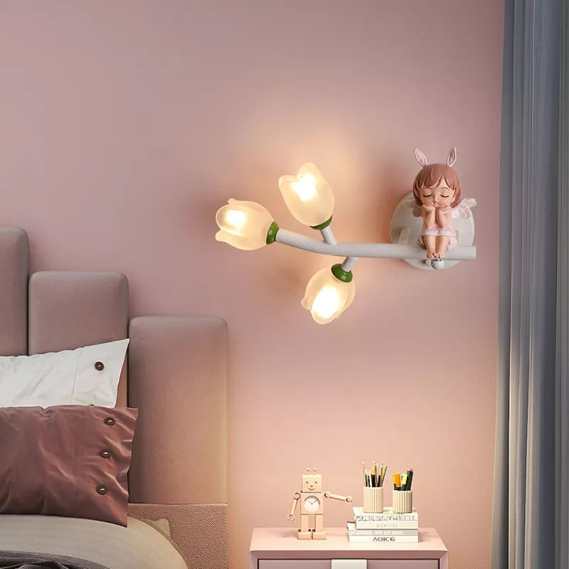 applique murale fille lapin g4 led fleur - vue 2 sur 22