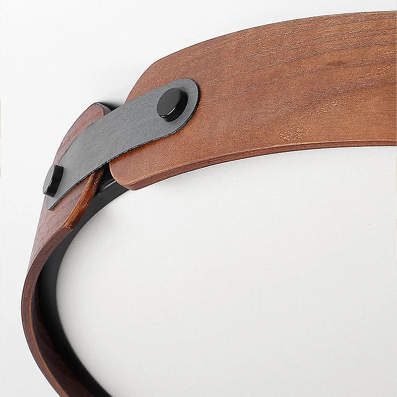 plafonnier en bois avec cuir artificiel et 3 ronds interchangeables créatif - vue 5 sur 9