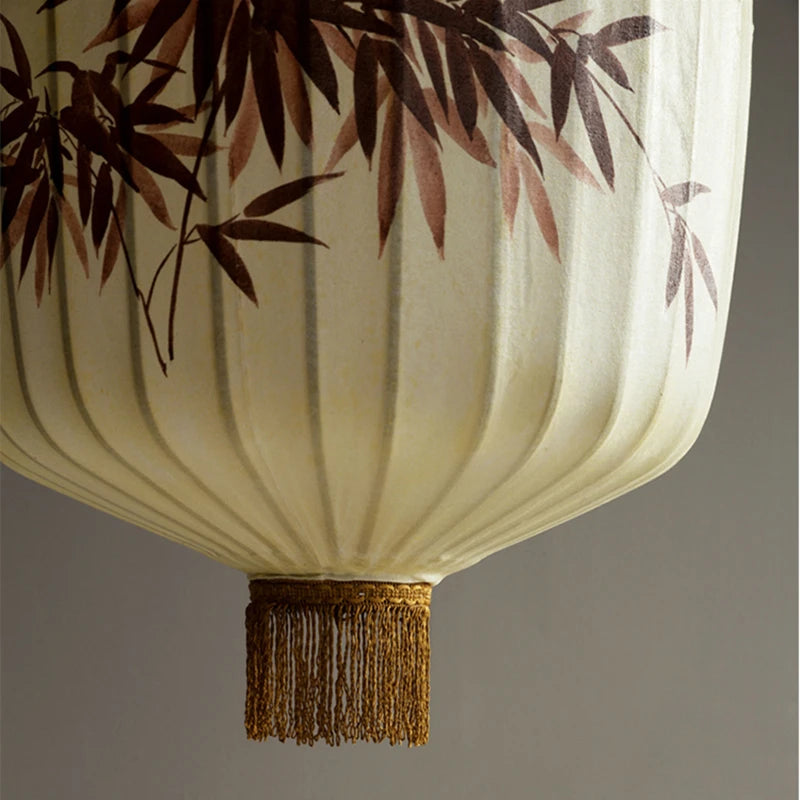 Nouvelle lampe lanterne en tissu chinois pour Restaurant salon rétro hôtel chez l'habitant balcon motif dessiné à la main lustre ampoule gratuite